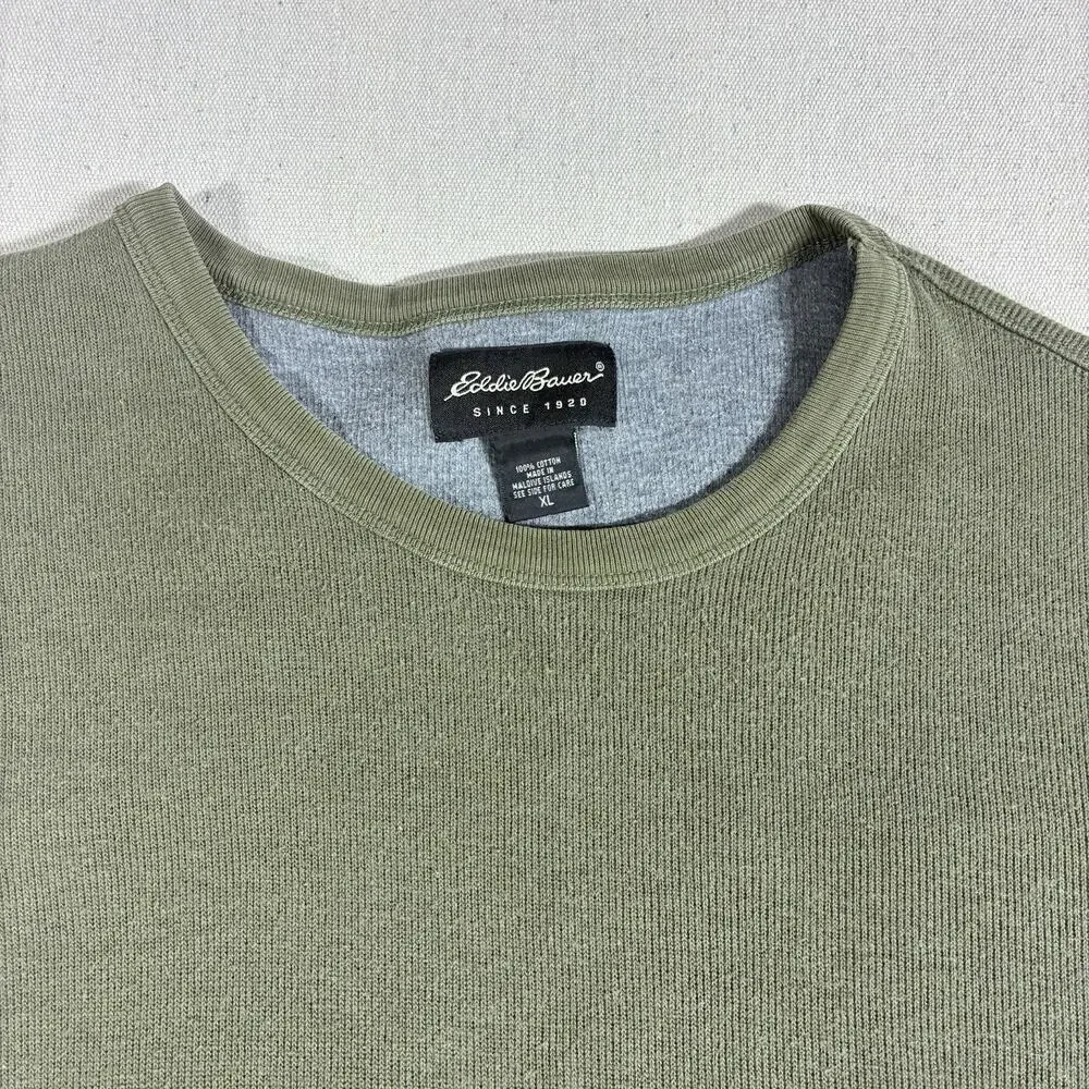 Eddie Bauer Men XL Thermal Shirt Long Sleeve Ribbed Knit Cotton Olive Green Crew - Picture 4 of 8